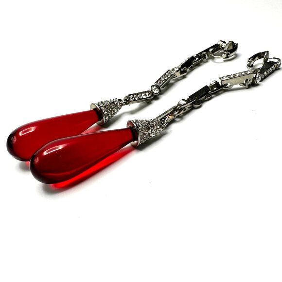 Kenneth Jay Lane Jewelry - Vintage 1980s Kenneth Jay Lane Ruby Red Teardrop Earrings—Art Deco Revival — EUC